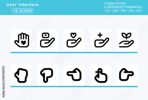 Set of 5 solid user interface icons,hammer, crash, war, hand, back, fist