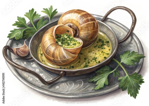 Indulging in escargot in garlic butter traditional french setting culinary delight cozy restaurant environment close-up viewpoint