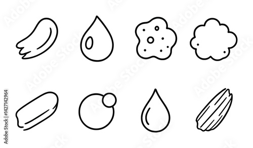 Food ingredients outline icon set – minimal style culinary symbols for cooking, baking, and recipe design: flour, butter, egg, milk, sugar, oil, salt, pepper