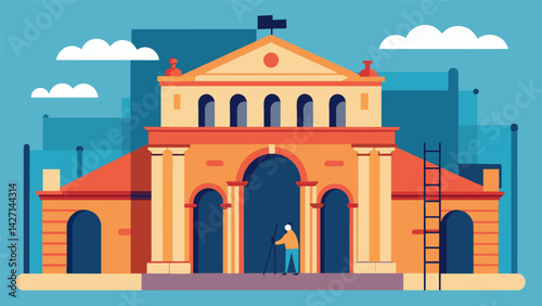 Spets reviving the stunning details of a centuriesold façade with careful restoration and preservation techniques.. Vector illustration