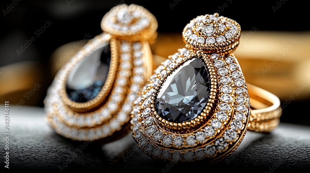 Naklejka premium Luxurious gold earrings with dark gemstones