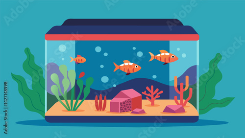 A cozy selfcleaning fish tank that recreates a tranquil oceanlike environment for your colorful aquatic companions.. Vector illustration