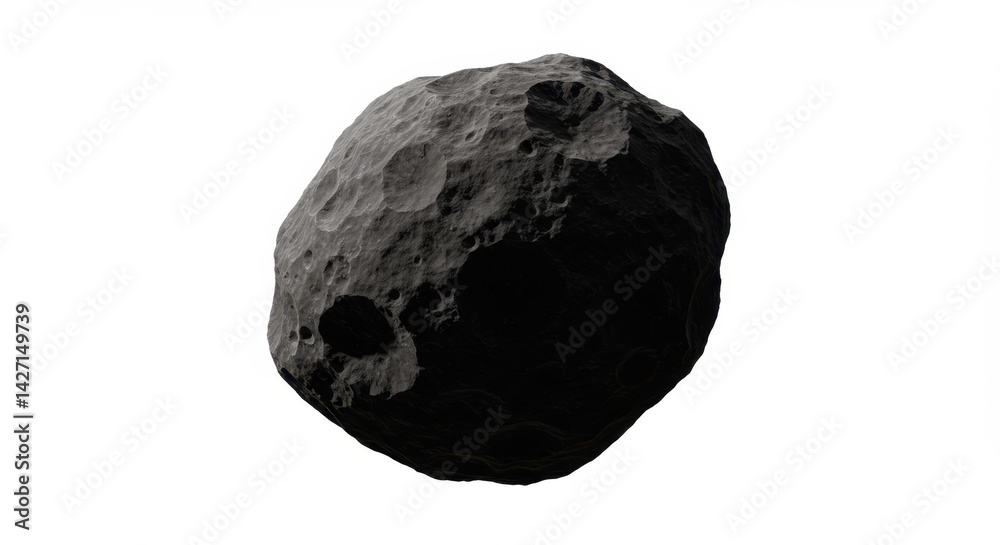 Close-up of a Floating Asteroid with Dark Rocky Texture Close-up of a Floating Asteroid with Dark Rocky Texture