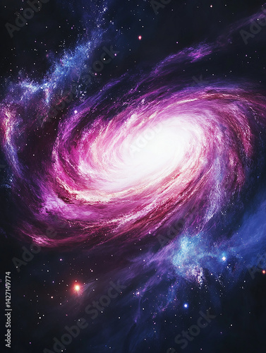 a stunning wallpaper illustration of a vast galaxy and deep cosmos, swirling in vivid colors like pink, magenta, and purple,