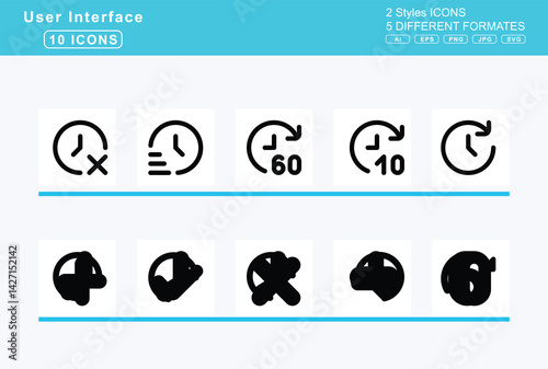 Set of 5 solid user interface icons,ticket, airline, tickets, tilde, time, add