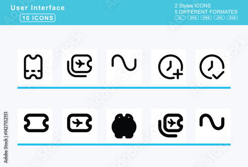 Set of 5 solid user interface icons,thumbtack, thunderstorm, moon, sun, ticket
