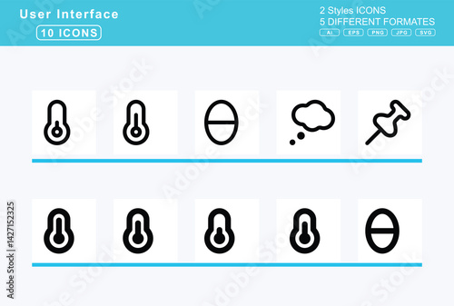 Set of 5 solid user interface icons,text, slash, width, theater, masks, thermometer, empty, full