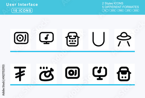 Set of 5 solid user interface icons,truck, tow, trumpet, tty, tubes, tugrik, sign
