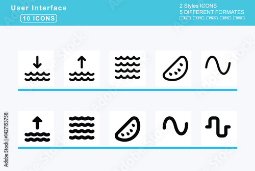 Set of 5 solid user interface icons,watch, smart, water, bottle, ladder, lower