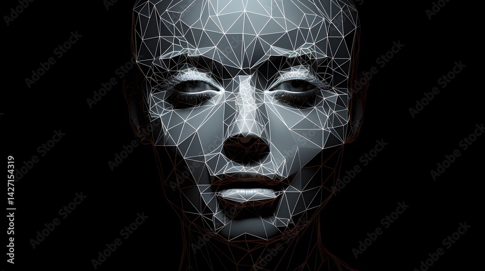 Naklejka premium Professional bright mesh woman avatar face with glow effect for digital graphics