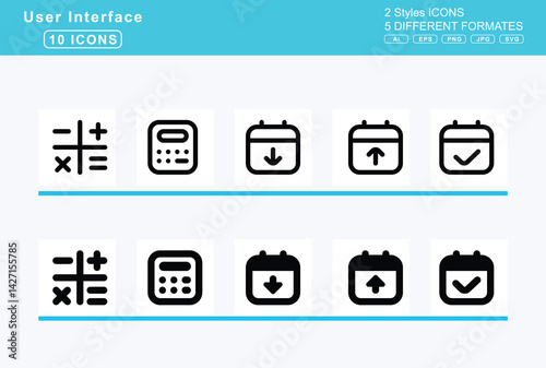 Set of 5 solid user interface icons,cabin, cactus, cake, birthday, wedding, calculator