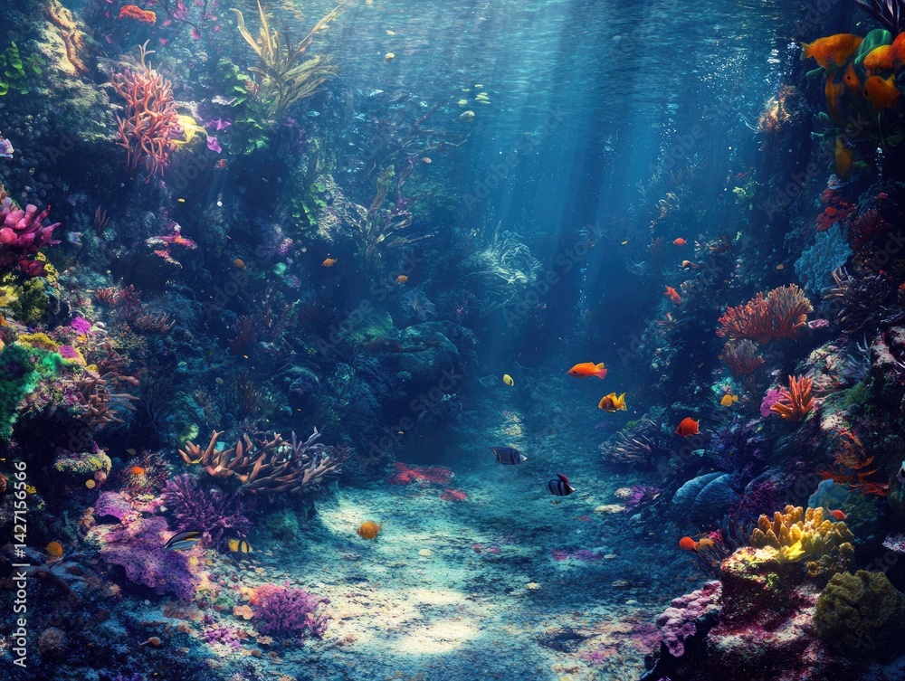 Sunbeams Dance on Vibrant Coral Reef. (1) Sunbeams Dance on Vibrant Coral Reef. (1)
