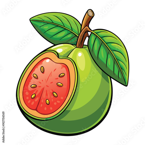Colorful guava with vibrant green leaves