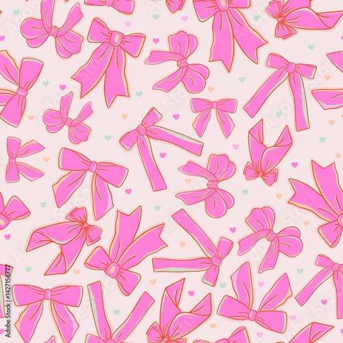 pink ribbon pattern design on small heart background