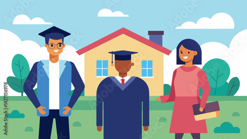 A recent graduate decides to move back in with their parents for a few years to save money and pay off their student loans before committing to a more. Vector illustration
