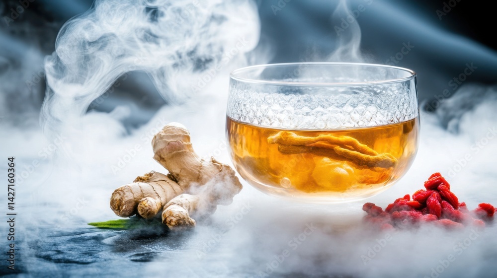 Herbal Wellness Infusion with Ginseng and Goji Berries - Aromatic Health Drink Design