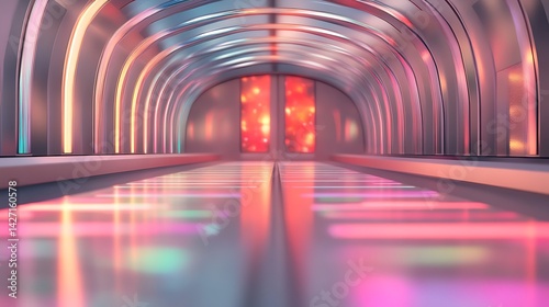 Obraz na płótnie Futuristic NeonLit Corridor Abstract Architectural Design with Glowing Panels and Reflective Floor w salonie