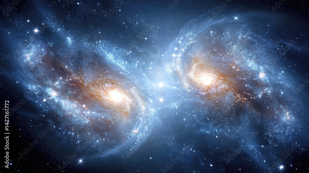 Fototapeta premium Hypersonic collision of galaxies reshapes cosmic structure and evolution