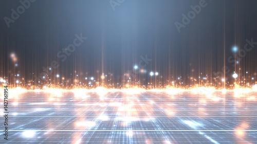 Obraz na płótnie Abstract Glowing Grid Futuristic Digital Landscape with Shimmering Lights and Energy Beams w salonie