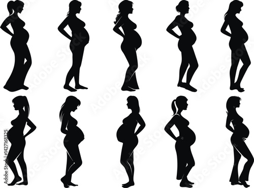A set of pregnant lady silhouette vector illustration pregnant woman
