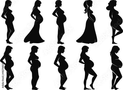 A set of pregnant lady silhouette vector illustration pregnant woman