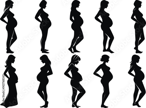 A set of pregnant lady silhouette vector illustration pregnant woman