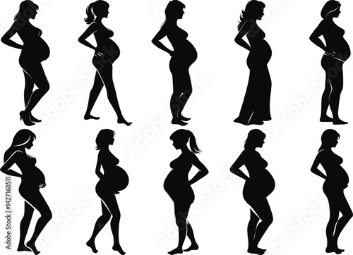 A set of pregnant lady silhouette vector illustration pregnant woman