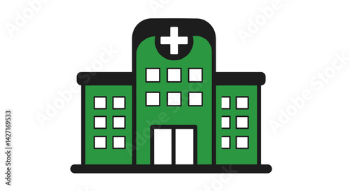 A good eco-friendly green vector. Green hospital building with cross symbol