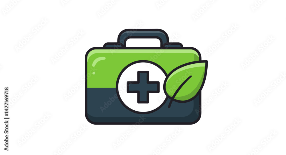 A good eco-friendly green vector. First aid kit with leaf on green and black background A good eco-friendly green vector. First aid kit with leaf on green and black background