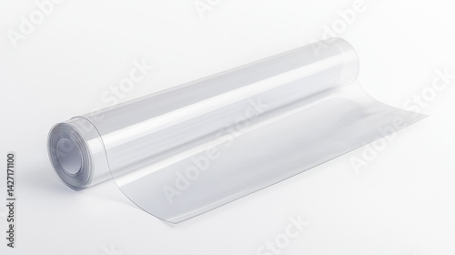 Clear plastic roll on white background for versatile crafting and packaging projects