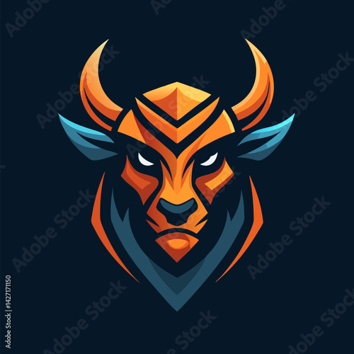Taurus Logo Design: A powerful logo featuring a stylized bull with sharp, geometric lines and bold colors, conveying strength, determination, and the spirit of the zodiac.