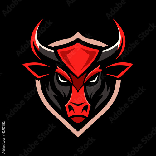 Aggressive Bull: A bold emblem of power and determination, this striking illustration showcases a fierce bull with menacing horns and a stern gaze. A symbol of strength and tenacity.