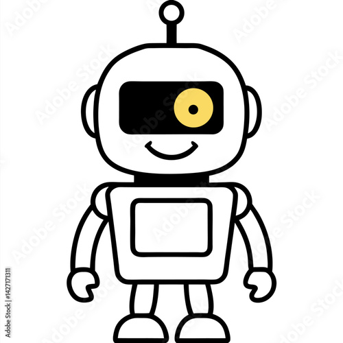 Friendly Robot Icon: A charming and approachable robot icon, depicted in a clean, minimalist style, offers a warm and inviting visual representation of technology.