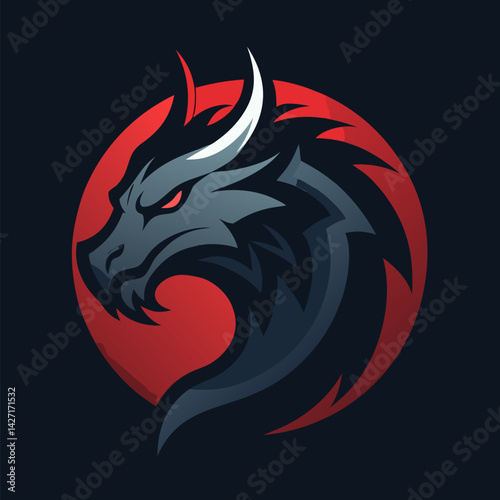 Mythic Dragon Icon: A fierce dragon profile against a dynamic red circle. The dragon's gaze captures a sense of power and intrigue. Perfect for gaming, fantasy projects.