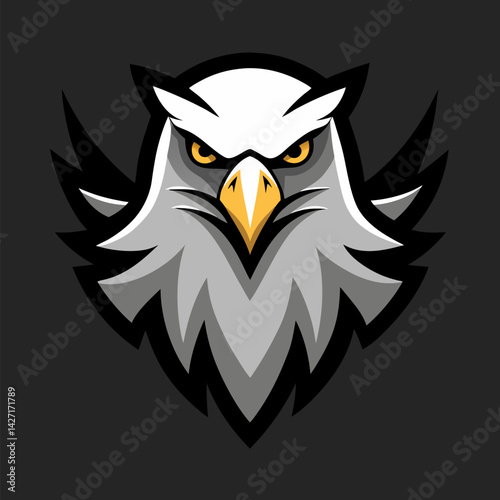 Majestic Eagle Emblem: An illustration of a powerful eagle, with piercing eyes and spread wings, ready to soar, embodies strength and authority, captured in a captivating emblem design.