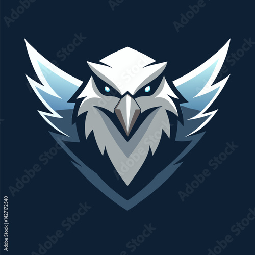 Fierce Eagle Mascot: A fierce, stylized eagle mascot design with piercing blue eyes and powerful wings, perfect for gaming teams, esports, or other competitive endeavors.
