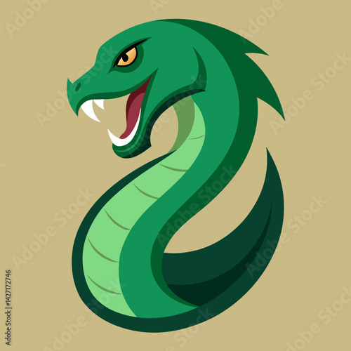 Vivid Green Serpent: A dynamic and vibrant illustration of a green serpent, its menacing gaze and open maw conveying a sense of both danger and artistic flair.