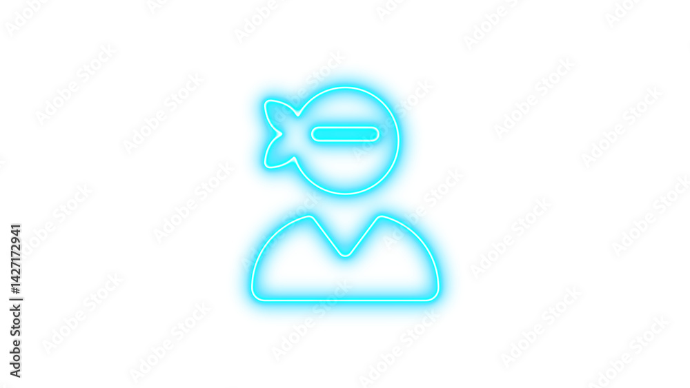 Neon user ninja icon cyan color glow with transparent background Neon user ninja icon cyan color glow with transparent background