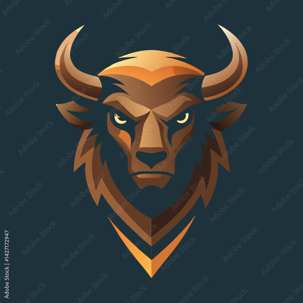 Powerful Bison Symbol: A striking illustration of a bison head, rendered in a stylized, modern aesthetic, featuring bold lines and rich earthy tones, embodying strength and wildness. Powerful Bison Symbol: A striking illustration of a bison head, rendered in a stylized, modern aesthetic, featuring bold lines and rich earthy tones, embodying strength and wildness.