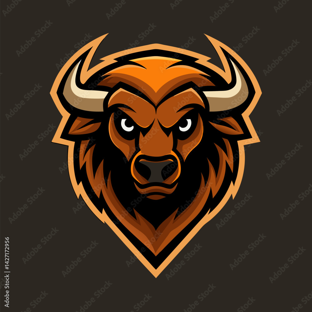 Obraz premium Majestic Bull Mascot: A formidable bull, embodying strength and determination, features a sleek, bold design, perfect for representing power and resolve. 