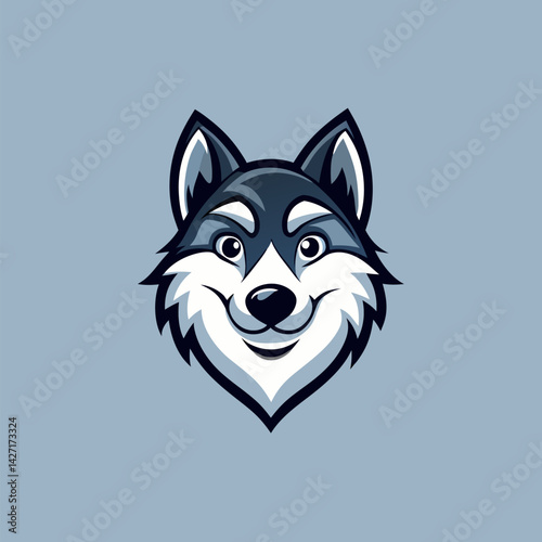 Husky Logo: Captivating illustration of a friendly husky, head on, radiating charm and approachability. perfect for brands wanting a memorable, mascot-style design.
