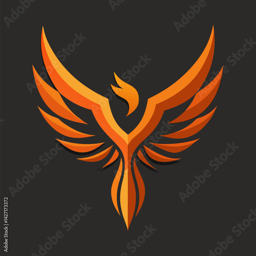 Phoenix Symbol: A vibrant, stylized representation of the legendary phoenix rising from the ashes, symbolizing rebirth, renewal, and transformation. 