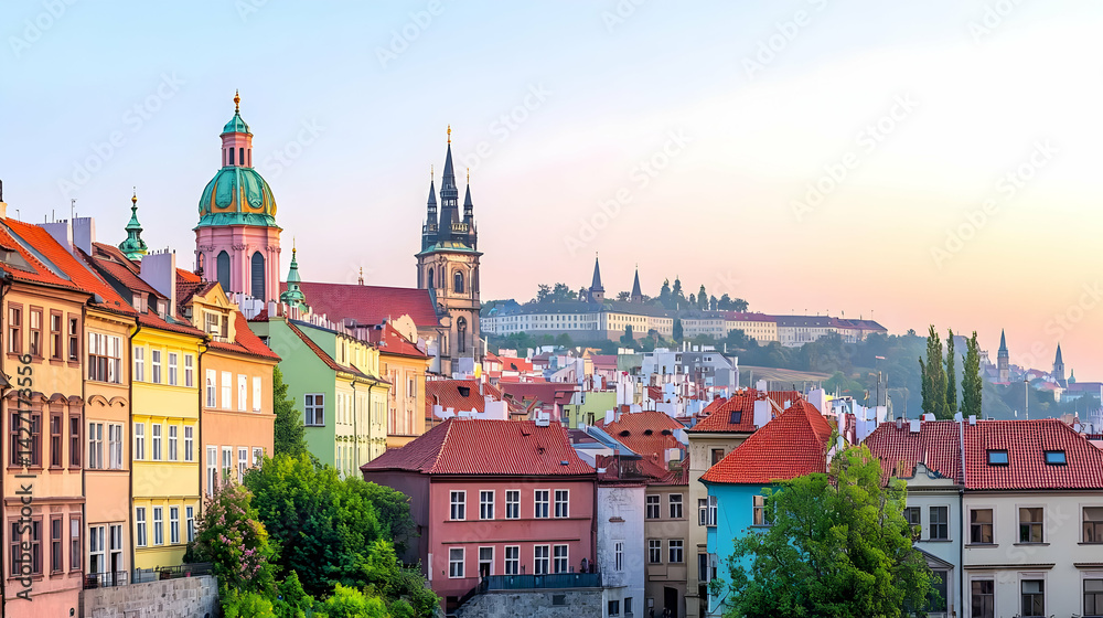 Obraz premium Colorful Prague Cityscape At Dawn