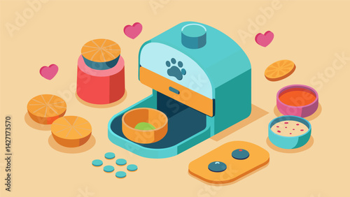 A compact pet treat maker with interchangeable molds for customizable shapes and sizes.. Vector illustration
