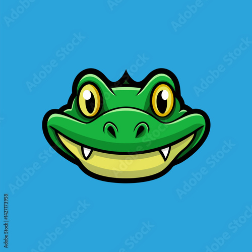 Cheerful Crocodile Mascot: A vibrant illustration of a cartoon crocodile with a friendly smile, exuding playful charm. Perfect for brands that embrace the spirit of adventure and untamed wilderness.