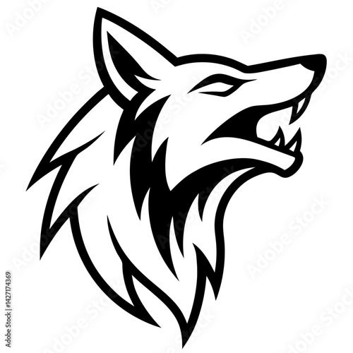 Wolf's Fierce Gaze: A striking illustration of a wolf's head, exuding power and ferocity, its sharp features and piercing stare embodying the untamed spirit of the wild.