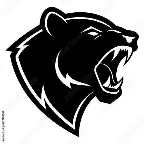 Roaring Bear Logo: A bold, stark black-and-white image of a snarling bear head, exuding power and ferocity, perfect for representing strength and dominance.