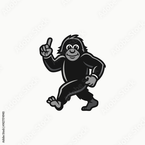 Wise Orangutan: A charming orangutan cartoon character takes a confident stroll while extending a playful, uplifting gesture towards the world. Embodying the spirit of playful intelligence.