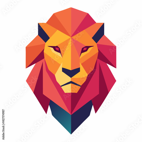 Geometric Lion Head: A majestic lion's head rendered in vibrant geometric shapes, a striking image combining the power of the lion with modern abstract art. 