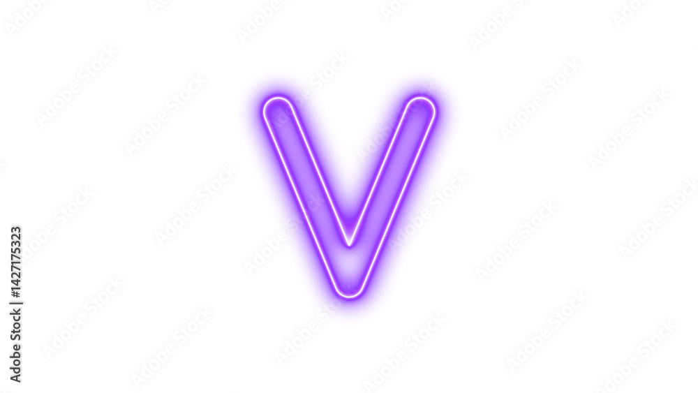 Neon v icon purple color glow with transparent background Neon v icon purple color glow with transparent background